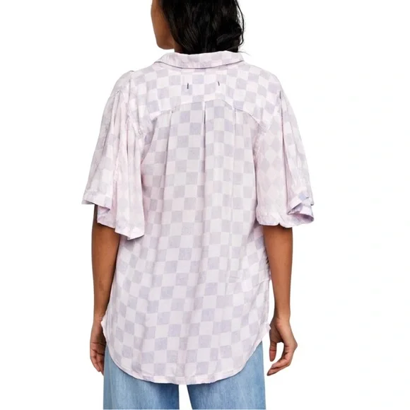 Free People Cotton Candy Easy Living Checker board Button Down Skirt Skater - Picture 2 of 14